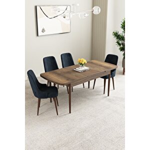 Mabel Barok Desen 80x132 Açılabilir Mdf Masa Yemek Odası Takımı, Mutfak Takımı 4 Adet Sandalye Antrasit