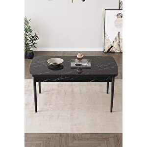 Loft Siyah Mermer 80x132 Açılabilir Mdf Masa Yemek Odası Takımı, Mutfak Takımı 6 Sandalye