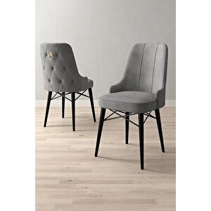 Loft Siyah Mermer 80x132 Açılabilir Mdf Masa Yemek Odası Takımı, Mutfak Takımı 4 Adet Sandalye Gri