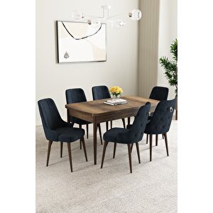 Mabel Barok Desen 80x132 Açılabilir Mdf Masa Yemek Odası Takımı, Mutfak Takımı 6 Adet Sandalye Antrasit