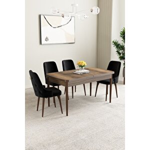 Mabel Barok Desen 80x132 Açılabilir Mdf Masa Yemek Odası Takımı, Mutfak Takımı 4 Adet Sandalye Siyah