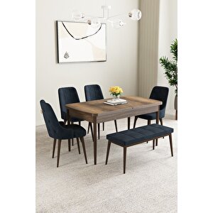 Mabel Barok Desen 80x132 Açılabilir Yemek Odası Takımı 4 Sandalye, 1 Bench Antrasit