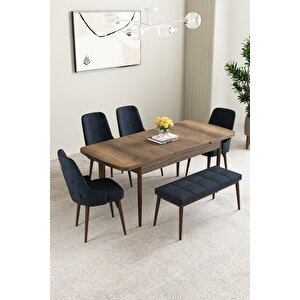 Mabel Barok Desen 80x132 Açılabilir Yemek Odası Takımı 4 Sandalye, 1 Bench Antrasit