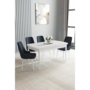 Loft Beyaz 80x132 Açılabilir Mdf Masa Yemek Odası Takımı, Mutfak Takımı 4 Adet Sandalye Antrasit