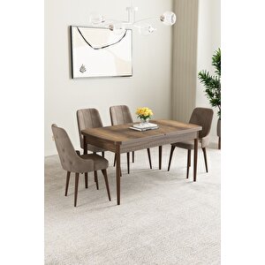 Mabel Barok Desen 80x132 Açılabilir Mdf Masa Yemek Odası Takımı, Mutfak Takımı 4 Adet Sandalye Cappuccino