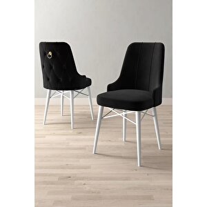 Loft Beyaz 80x132 Açılabilir Mdf Masa Yemek Odası Takımı, Mutfak Takımı 4 Adet Sandalye Siyah