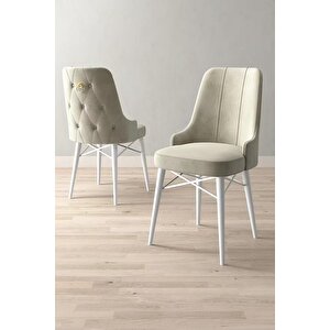 Loft Beyaz 80x132 Açılabilir Mdf Masa Yemek Odası Takımı, Mutfak Takımı 4 Adet Sandalye Krem