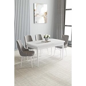 Loft Beyaz 80x132 Açılabilir Mdf Masa Yemek Odası Takımı, Mutfak Takımı 4 Adet Sandalye Gri