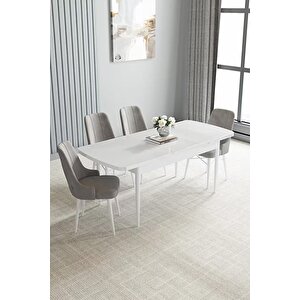 Loft Beyaz 80x132 Açılabilir Mdf Masa Yemek Odası Takımı, Mutfak Takımı 4 Adet Sandalye Gri