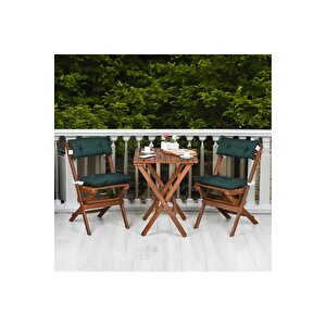 Ahşap Katlanır Minderli 3'lü Bistro Set Mutfak Balkon Bahçe Masa Sandalye Seti Ceviz Yeşil