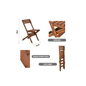 Ahşap Katlanır Minderli 3'lü Bistro Set Mutfak Balkon Bahçe Masa Sandalye Seti Ceviz Yeşil
