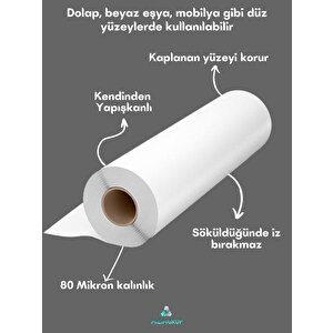Parlak Beyaz Folyo 60 Cm - 3 Mt Yapışkanlı Dolap Mobilya Kaplama