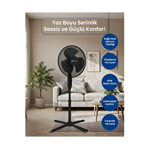 Be-4116 16" Katlanabilir Ayaklı Standlı Vantilatör Siyah