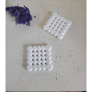 Beyaz Beton Delikli Bardak Altlığı 2 Li
