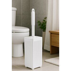 Lines Serisi Beyaz Banyo Seti, 5 Parça Akrilik Kare 5 Litre Çöp Kovası, Sabunluk, Fırçalık Takımı 3462 Beyaz