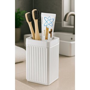 Lines Serisi Beyaz Banyo Seti, 5 Parça Akrilik Kare 5 Litre Çöp Kovası, Sabunluk, Fırçalık Takımı 3462