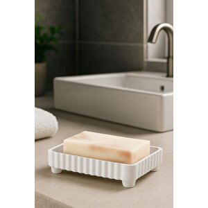 Lines Serisi Beyaz Banyo Seti, 5 Parça Akrilik Kare 5 Litre Çöp Kovası, Sabunluk, Fırçalık Takımı 3462