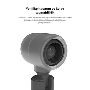 Taşınabilir Şarjlı 5 Kademeli El Fanı 7 Saat Kullanım 14000 Rpm Sessiz Mini Vantilatör Gri X6101