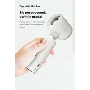 Taşınabilir Şarjlı 5 Kademeli El Fanı 7 Saat Kullanım 14000 Rpm Sessiz Mini Vantilatör Gri X6101