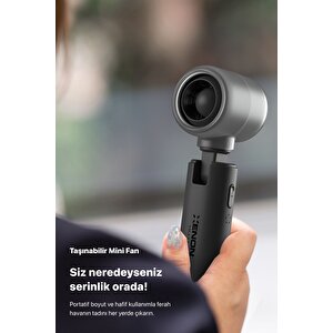 Taşınabilir Şarjlı 5 Kademeli El Fanı 7 Saat Kullanım 14000 Rpm Sessiz Mini Vantilatör Gri X6101