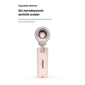 Taşınabilir Şarjlı 5 Kademeli El Fanı 7 Saat Kullanım 14000 Rpm Sessiz Mini Vantilatör Pembe X6101