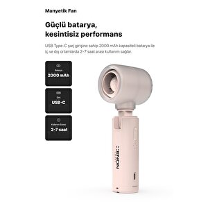 Taşınabilir Şarjlı 5 Kademeli El Fanı 7 Saat Kullanım 14000 Rpm Sessiz Mini Vantilatör Pembe X6101