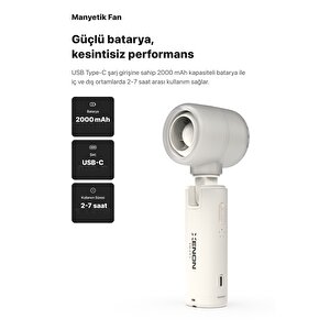 Taşınabilir Şarjlı 5 Kademeli El Fanı 7 Saat Kullanım 14000 Rpm Sessiz Mini Vantilatör Beyaz X6101