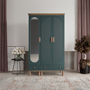 Furkan 3 Kapaklı Gardırop Bohem Dolap 120cm Atlantik Çam - Yeşil