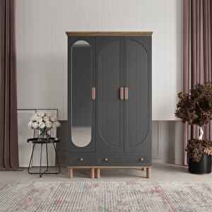Furkan 3 Kapaklı Gardırop Bohem Dolap 120cm Atlantik Çam - Antrasit