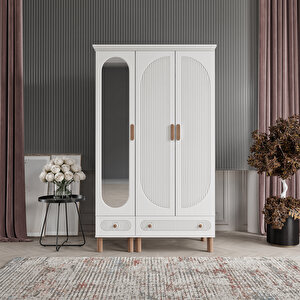 Furkan 3 Kapaklı Gardırop Bohem Dolap 120cm Beyaz - Beyaz