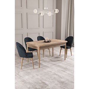 Calvin Atlantik 80x132 Açılabilir Mdf Masa Yemek Odası Takımı, Mutfak Takımı 4 Adet Sandalye Antrasit