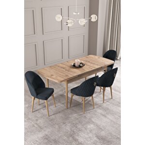 Calvin Atlantik 80x132 Açılabilir Mdf Masa Yemek Odası Takımı, Mutfak Takımı 4 Adet Sandalye Antrasit