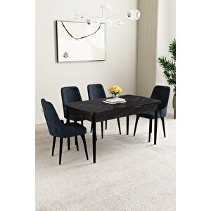 Mabel Siyah Mermer Desen 80x132 Açılabilir Mdf Masa Yemek Odası Takımı, Mutfak Takımı 4 Adet Sandalye Antrasit