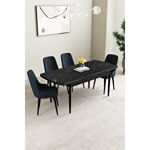 Mabel Siyah Mermer Desen 80x132 Açılabilir Mdf Masa Yemek Odası Takımı, Mutfak Takımı 4 Adet Sandalye Antrasit