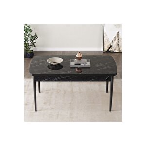 Mabel Siyah Mermer Desen 80x132 Açılabilir Mdf Masa Yemek Odası Takımı, Mutfak Takımı 6 Adet Sandalye Cappuccino