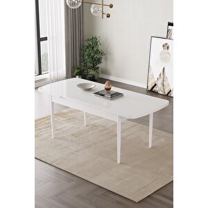 Mabel Beyaz 80x132 Açılabilir Mdf Masa Yemek Odası Takımı, Mutfak Takımı 4 Adet Sandalye