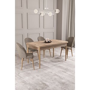 Calvin Atlantik 80x132 Açılabilir Mdf Masa Yemek Odası Takımı, Mutfak Takımı 4 Adet Sandalye Cappuccino