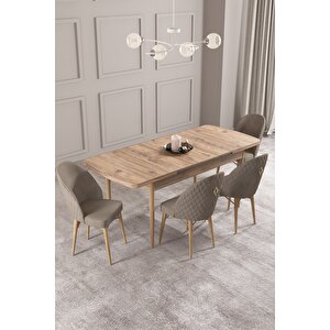 Calvin Atlantik 80x132 Açılabilir Mdf Masa Yemek Odası Takımı, Mutfak Takımı 4 Adet Sandalye Cappuccino
