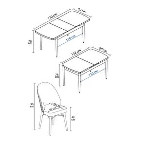 Calvin Atlantik 80x132 Açılabilir Mdf Masa Yemek Odası Takımı, Mutfak Takımı 4 Adet Sandalye