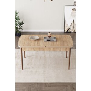 Mabel Meşe Desen 80x132 Açılabilir Mdf Masa Yemek Odası Takımı, Mutfak Takımı 6 Adet Sandalye Cappuccino