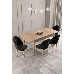 Calvin Atlantik 80x132 Açılabilir Mdf Masa Yemek Odası Takımı, Mutfak Takımı 4 Adet Sandalye Antrasit