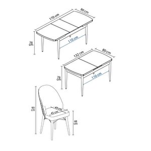 Calvin Atlantik 80x132 Açılabilir Mdf Masa Yemek Odası Takımı, Mutfak Takımı 4 Adet Sandalye