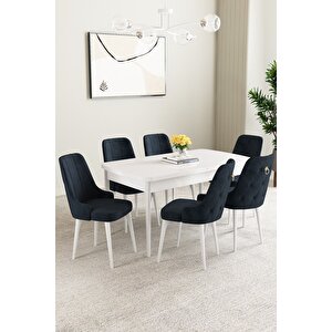 Mabel Beyaz 80x132 Açılabilir Mdf Masa Yemek Odası Takımı, Mutfak Takımı 6 Adet Sandalye Antrasit