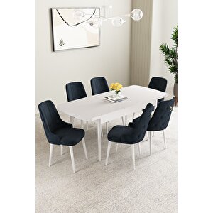 Mabel Beyaz 80x132 Açılabilir Mdf Masa Yemek Odası Takımı, Mutfak Takımı 6 Adet Sandalye Antrasit