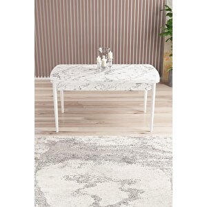 Mabel Beyaz Mermer 80x132 Açılabilir Mdf Masa Yemek Odası Takımı,mutfak Takımı 4 Sandalye, 1 Bench Gri