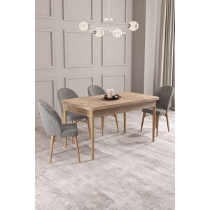 Calvin Atlantik 80x132 Açılabilir Mdf Masa Yemek Odası Takımı, Mutfak Takımı 4 Adet Sandalye Gri