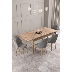 Calvin Atlantik 80x132 Açılabilir Mdf Masa Yemek Odası Takımı, Mutfak Takımı 4 Adet Sandalye Gri
