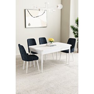 Mabel Beyaz 80x132 Açılabilir Mdf Masa Yemek Odası Takımı, Mutfak Takımı 4 Adet Sandalye Antrasit