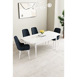 Mabel Beyaz 80x132 Açılabilir Mdf Masa Yemek Odası Takımı, Mutfak Takımı 4 Adet Sandalye Antrasit