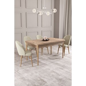 Calvin Atlantik 80x132 Açılabilir Mdf Masa Yemek Odası Takımı, Mutfak Takımı 4 Adet Sandalye Krem